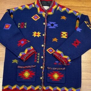 Vintage 70’s/80’s Coldwater Creek 100% Wool Aztec Thick Cardigan size XL